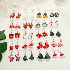 Wholesale Santa Claus Elk Snowflake Resin Earrings