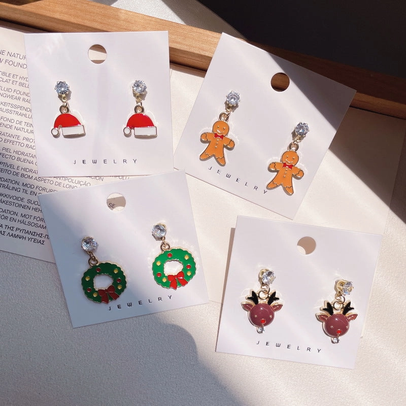 Wholesale Santa Claus Elk Wreath with Diamond Resin Earrings