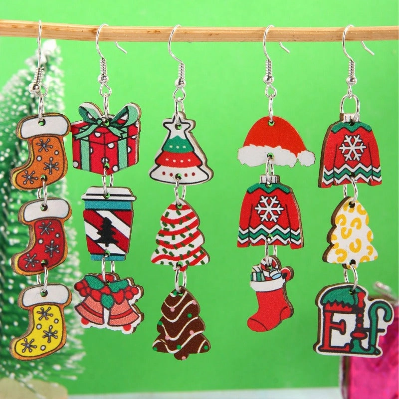 Wholesale Santa Claus Gift Wooden Earrings