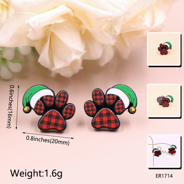 Wholesale Santa Hat Spot Love Cat's Paw Creative Dog Footprint Acrylic Earrings