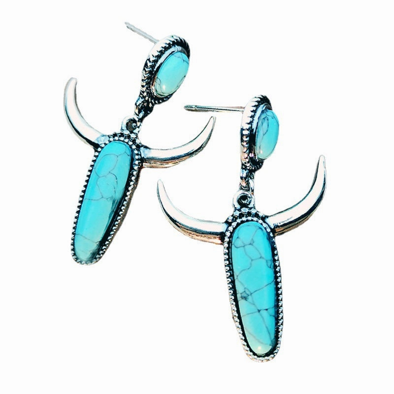 Wholesale Sapphire Bull Horn Alloy Earrings