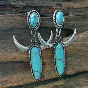 Wholesale Sapphire Bull Horn Alloy Earrings