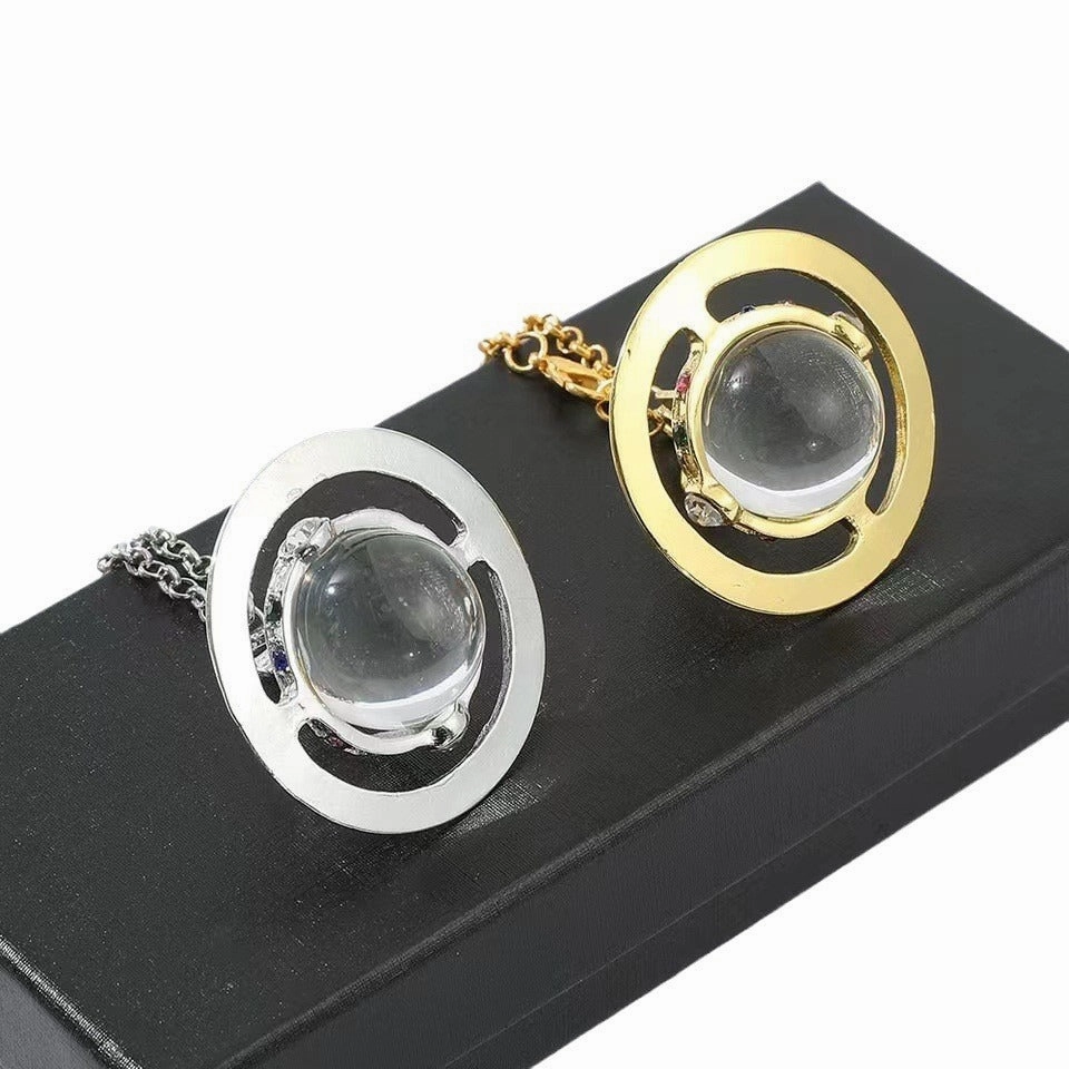 Wholesale Saturn Crystal Encrusted Pendant Necklace