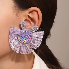 Wholesale Scalloped Tassel Colorful Rabbit Earrings