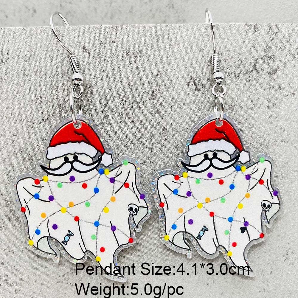 Wholesale Scary Christmas Black Christmas Tree Lights Santa Hat Acrylic Earrings