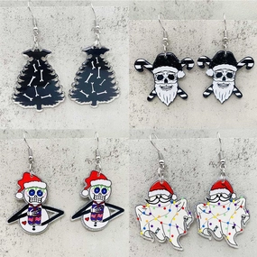 Wholesale Scary Christmas Black Christmas Tree Lights Santa Hat Acrylic Earrings