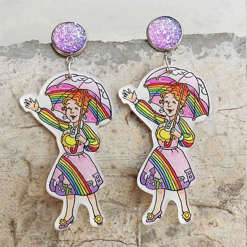 Wholesale Science Rainbow Alphabet Acrylic Bright Purple Earrings