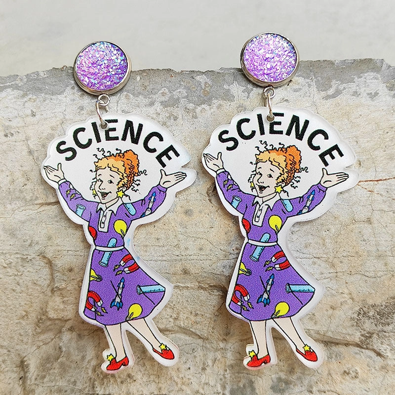 Wholesale Science Rainbow Alphabet Acrylic Bright Purple Earrings