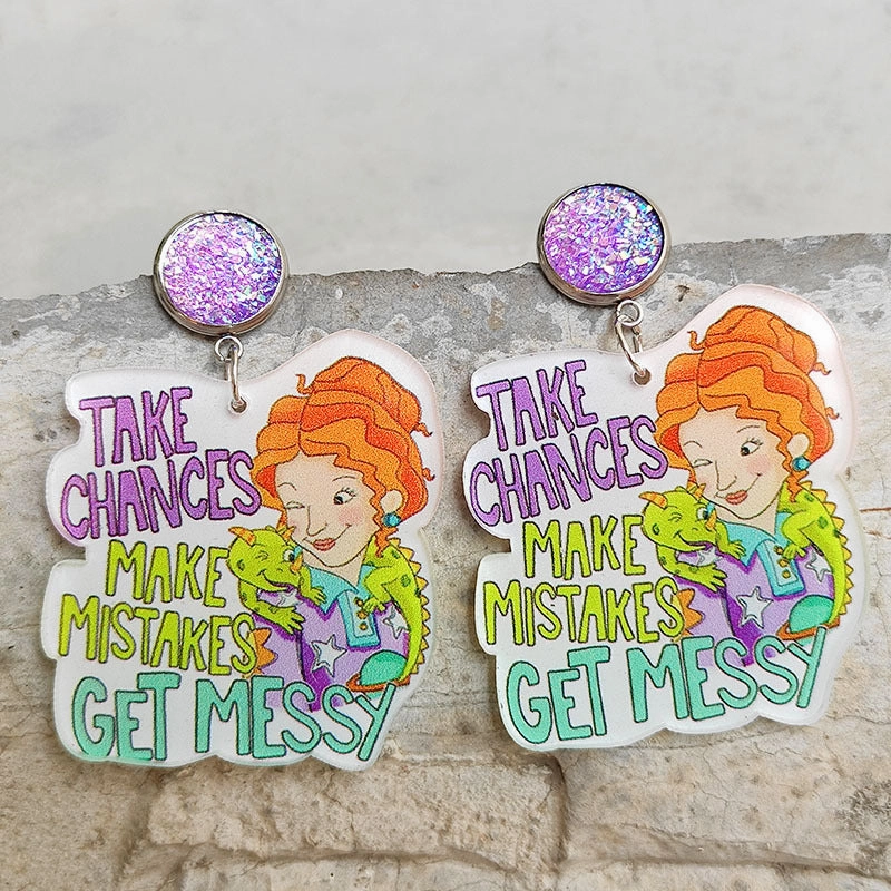 Wholesale Science Rainbow Alphabet Acrylic Bright Purple Earrings