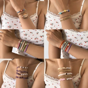 Wholesale Seashell Colorful Rice Beads Stretch Small Daisy Flowers Bracelet