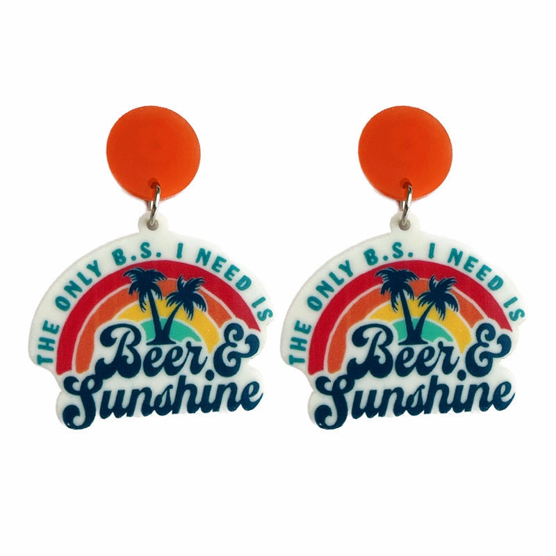 Wholesale seaside beer sunglasses sunrise sunset acrylic earrings