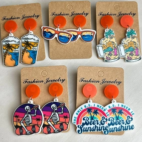 Wholesale seaside beer sunglasses sunrise sunset acrylic earrings