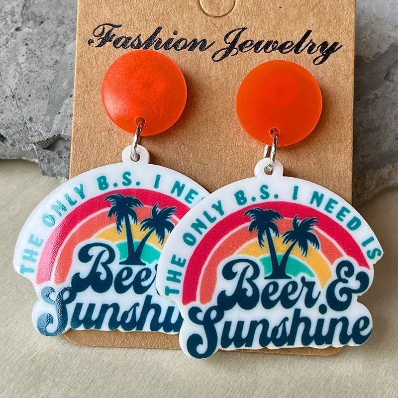 Wholesale seaside beer sunglasses sunrise sunset acrylic earrings