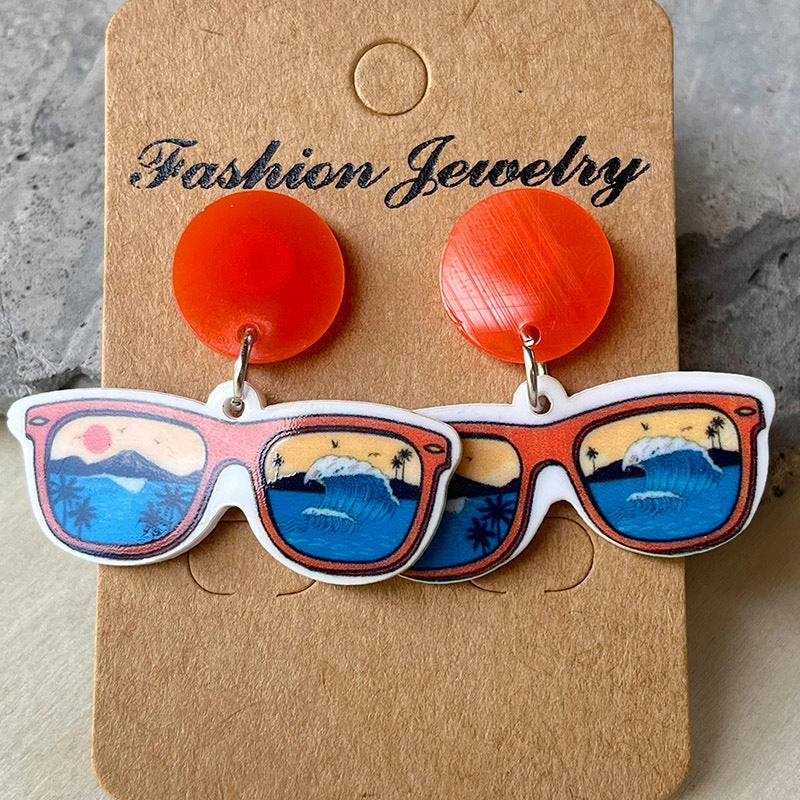 Wholesale seaside beer sunglasses sunrise sunset acrylic earrings