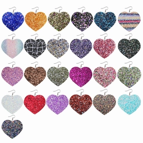 Wholesale Sequin Grain Glitter Heart Shape PU Leather Earrings