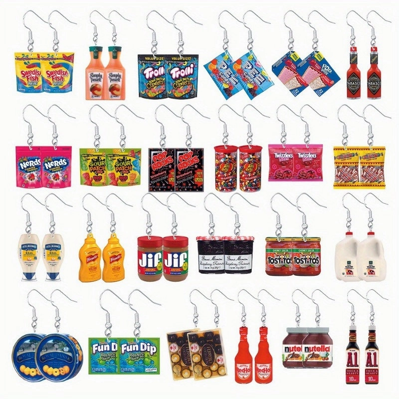Wholesale Set of 24 Pairs of Snack and Condiment Inspired Set of Cute Acrylic Earrings