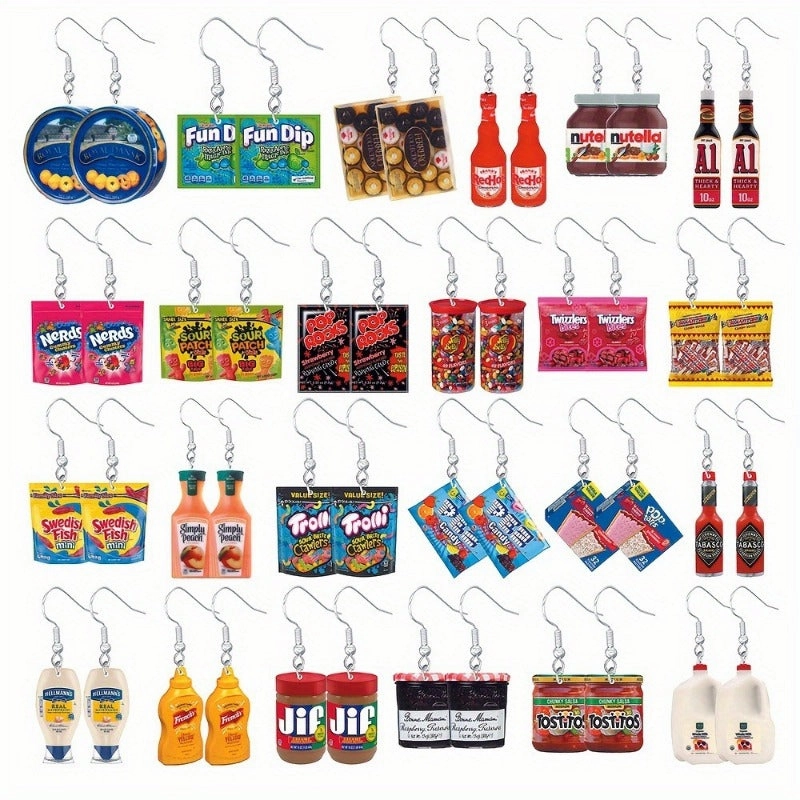 Wholesale Set of 24 Pairs of Snack and Condiment Inspired Set of Cute Acrylic Earrings