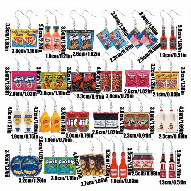 Wholesale Set of 24 Pairs of Snack and Condiment Inspired Set of Cute Acrylic Earrings