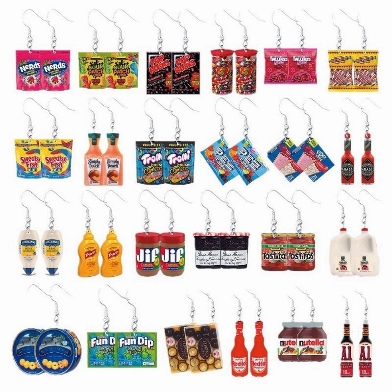 Wholesale Set of 24 Pairs of Snack and Condiment Inspired Set of Cute Acrylic Earrings