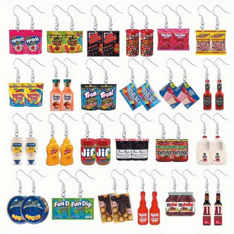 Wholesale Set of 24 Pairs of Snack and Condiment Inspired Set of Cute Acrylic Earrings