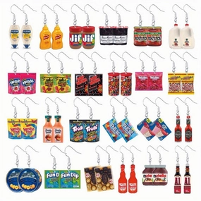 Wholesale Set of 24 Pairs of Snack and Condiment Inspired Set of Cute Acrylic Earrings