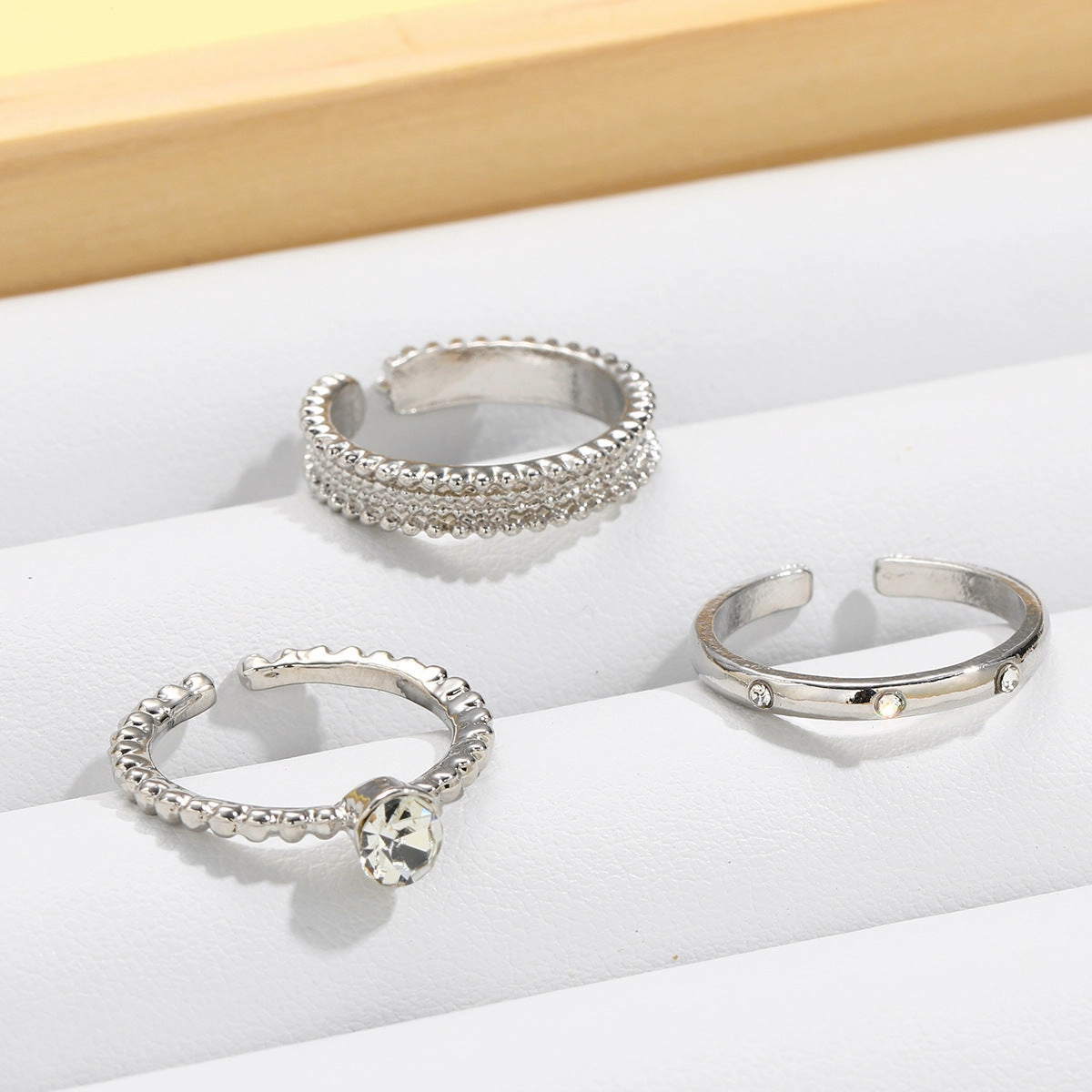 Wholesale Set of 3-piece Diamond Inlaid Open Alloy Rings