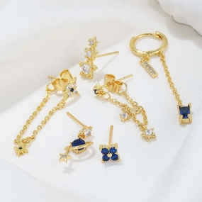 Wholesale Set of Six S925 Silver Needles Micro-inlaid Zircon Earrings Copper