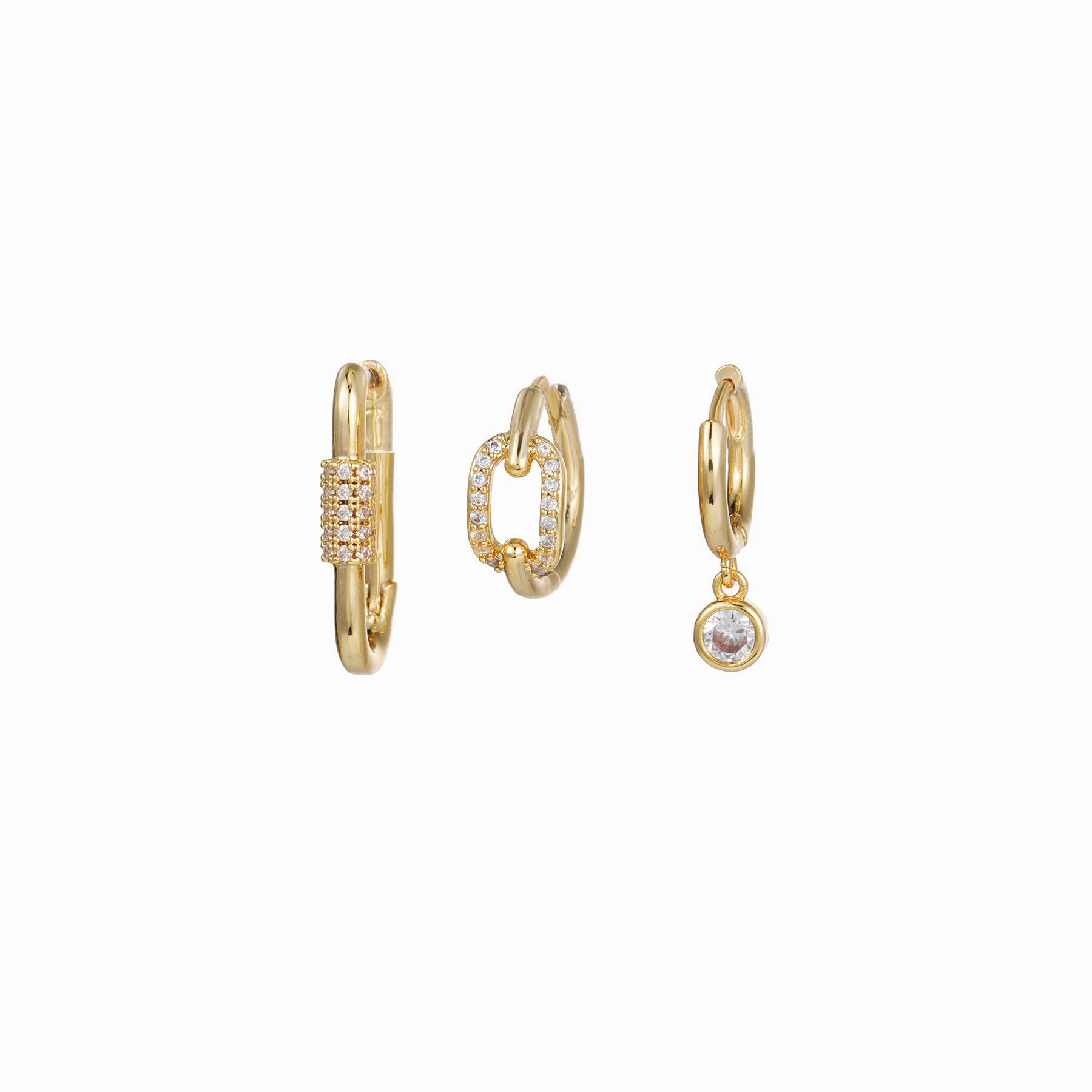 Wholesale Set of Three Micropaved Copper Zirconia Earrings Copper