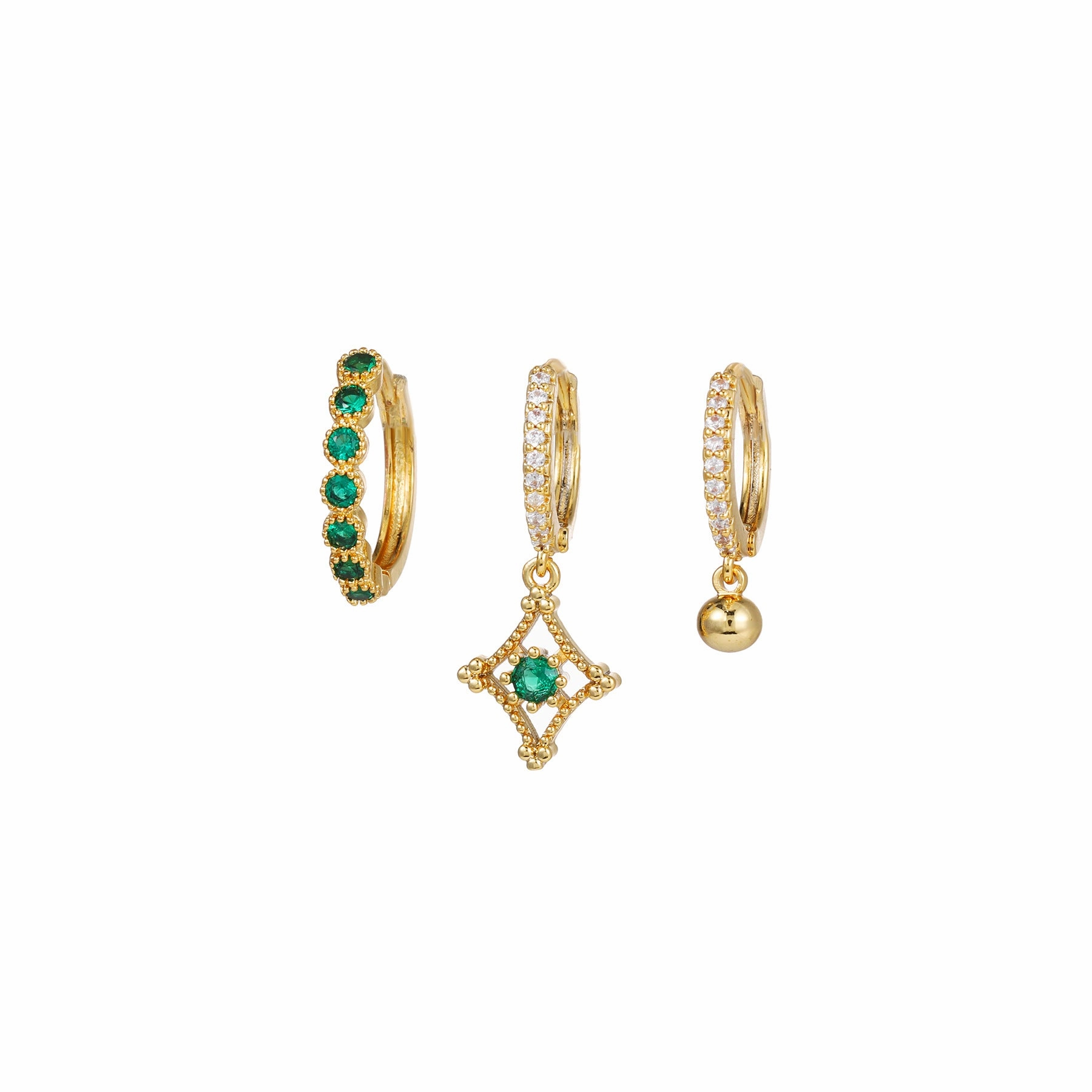 Wholesale Set of Three Micropaved Copper Zirconia Earrings Copper