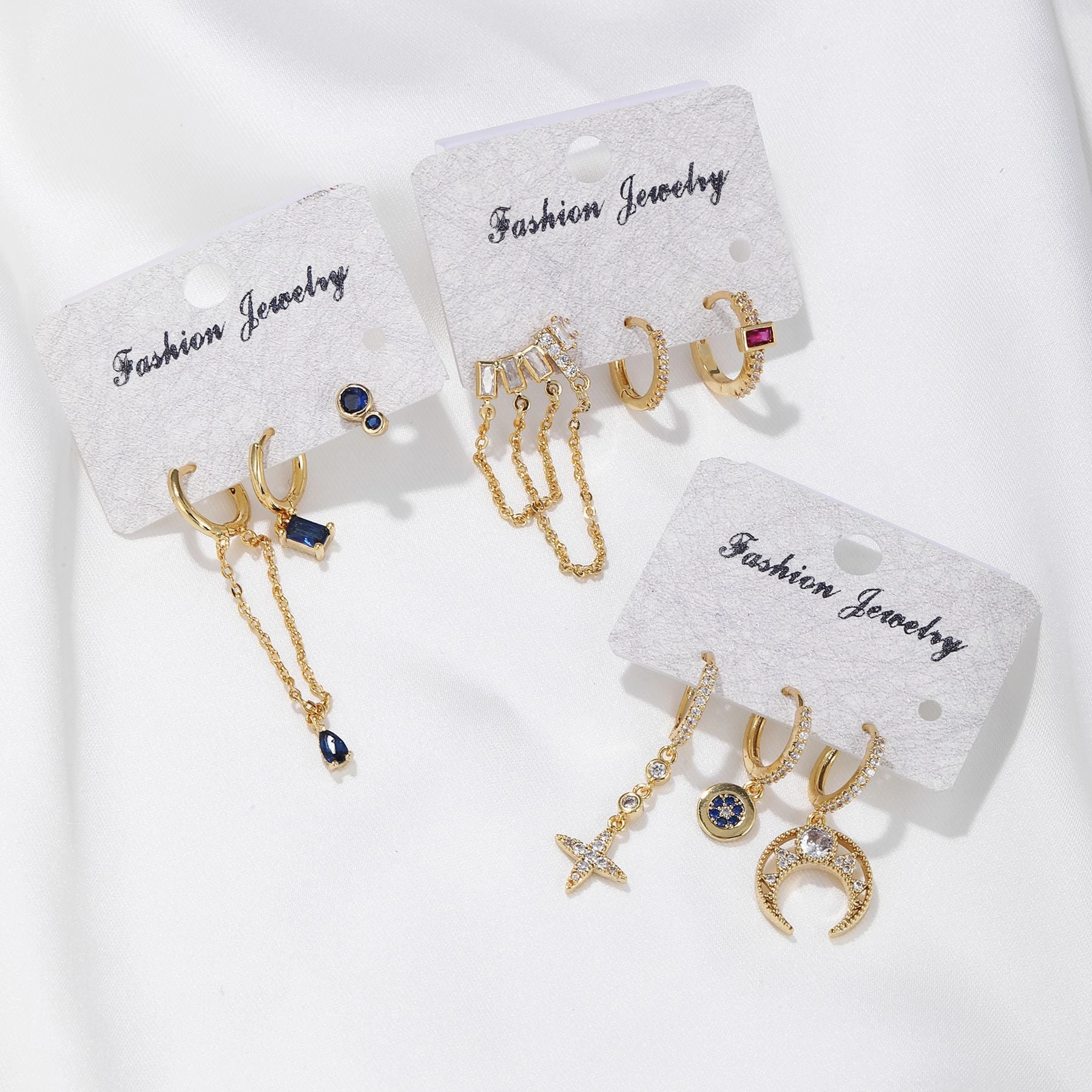 Wholesale Set of Three Micropaved Copper Zirconia Earrings Copper