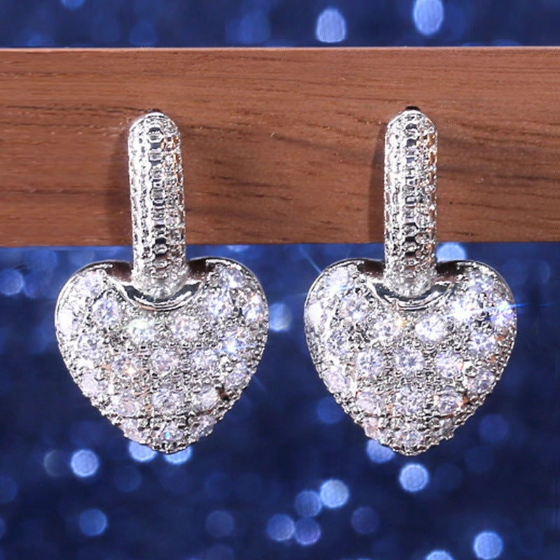 Wholesale Set Zirconia Diamond Heart Copper Earrings