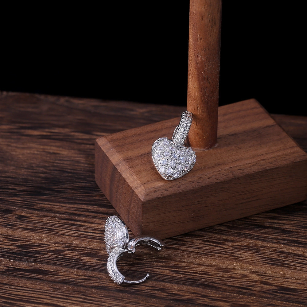 Wholesale Set Zirconia Diamond Heart Copper Earrings