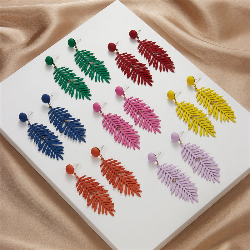 Wholesale Seven Color Leaves 925 Silver Needle Earrings