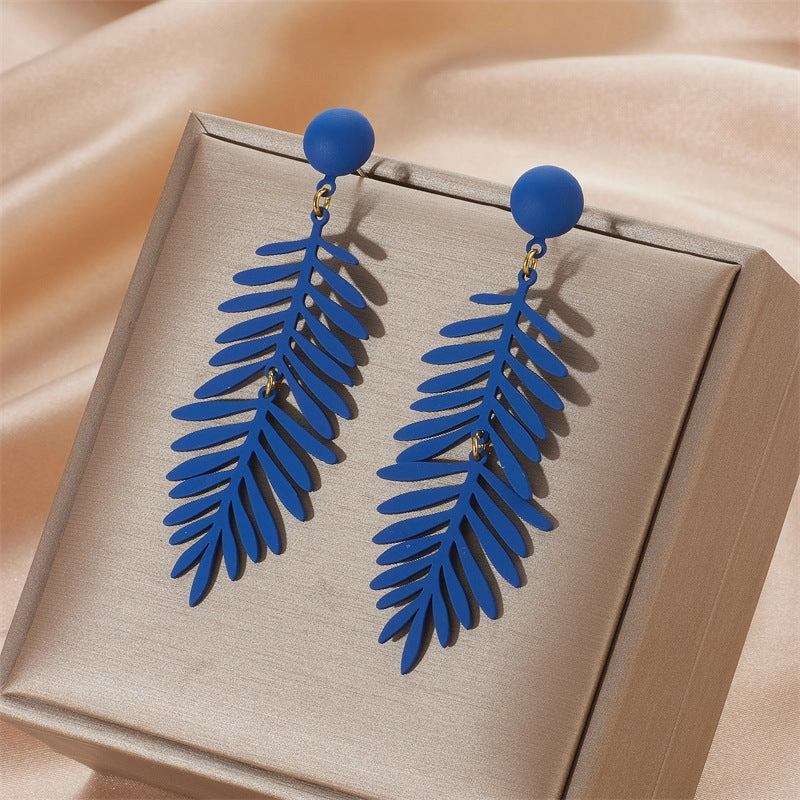 Wholesale Seven Color Leaves 925 Silver Needle Earrings