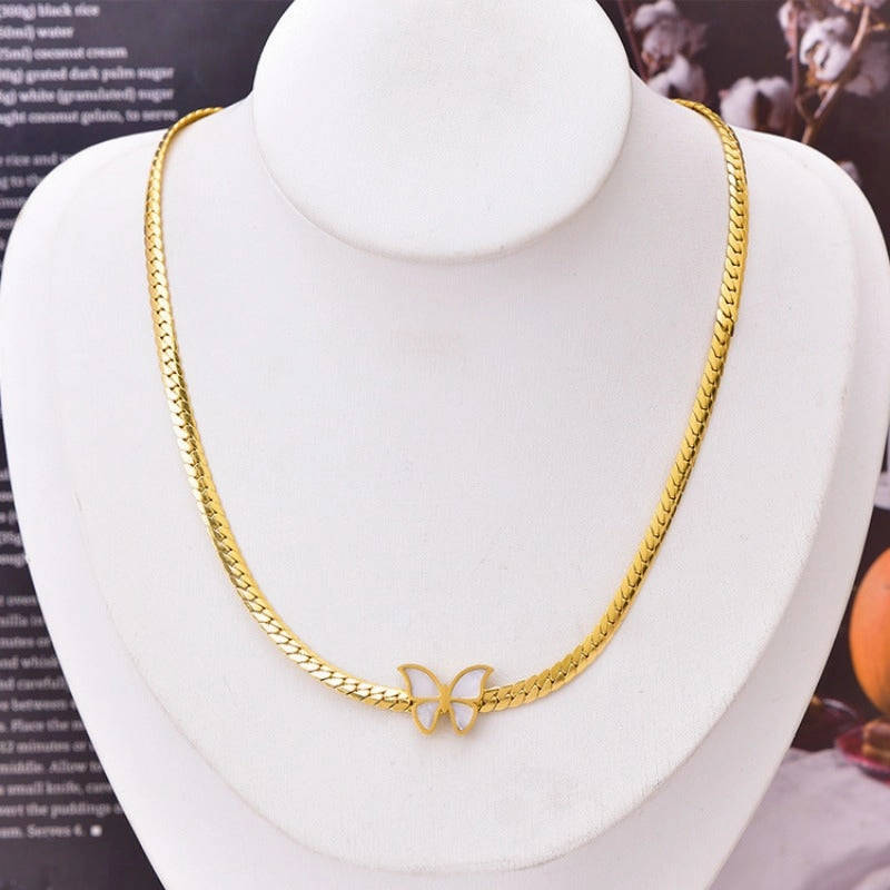 Wholesale Shell Butterfly Clavicle Chain Bracelet Short Gold Earrings Necklace Set