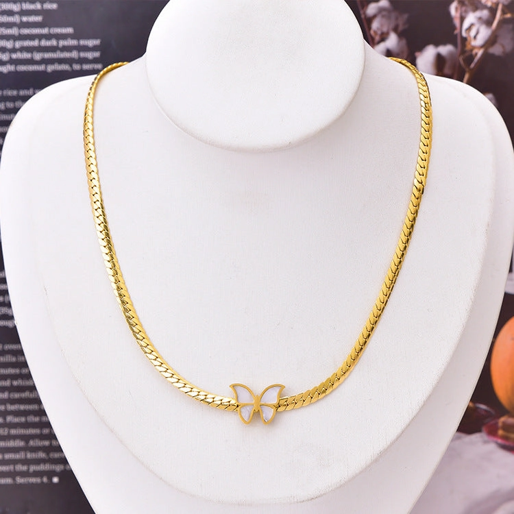 Wholesale Shell Butterfly Clavicle Chain Bracelet Short Gold Earrings Necklace Set
