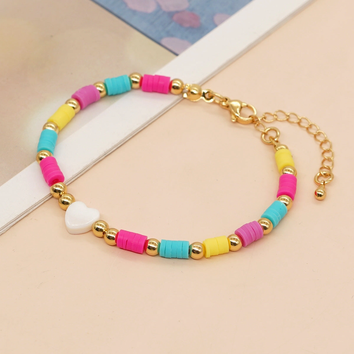 Wholesale Shell Heart Colorful Soft Pottery Adjustable Bracelet