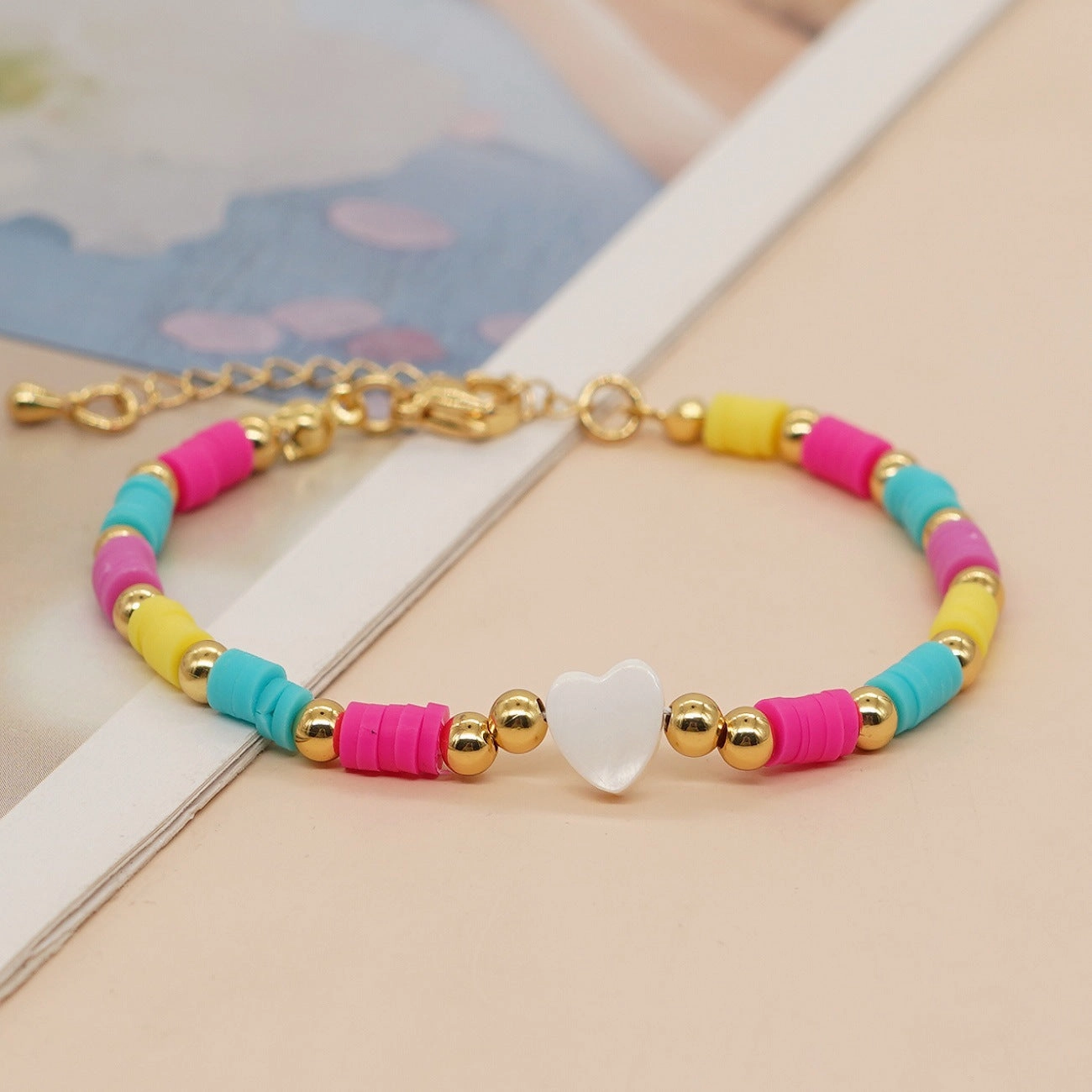 Wholesale Shell Heart Colorful Soft Pottery Adjustable Bracelet