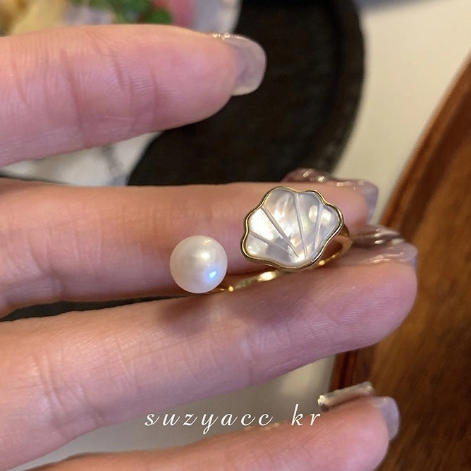 Wholesale Shell Pearl Adjustable Copper Ring