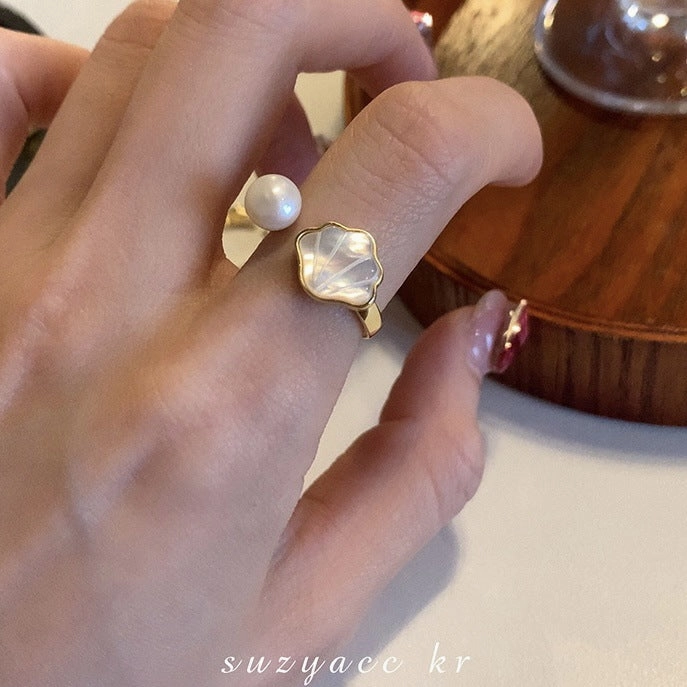 Wholesale Shell Pearl Adjustable Copper Ring