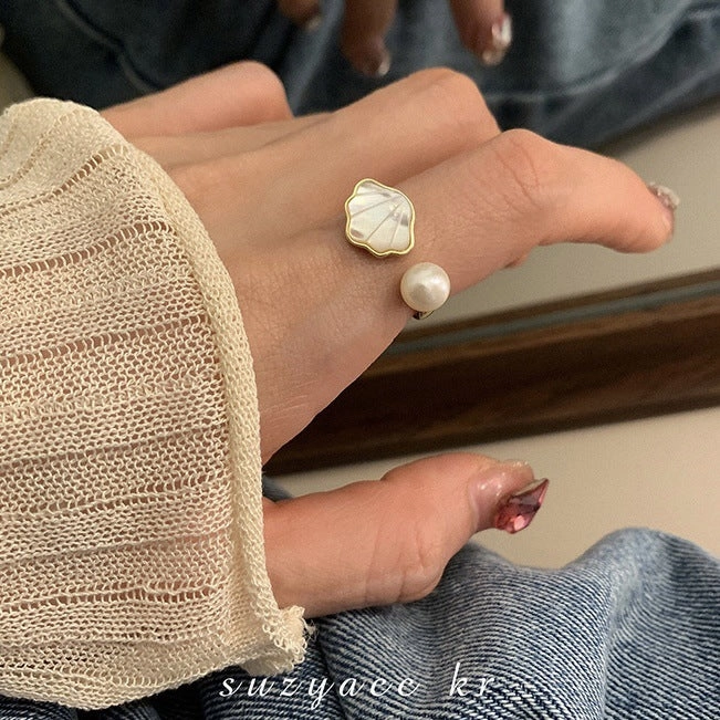 Wholesale Shell Pearl Adjustable Copper Ring