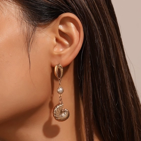 Wholesale Shell Pearl Long Conch Boho Earrings