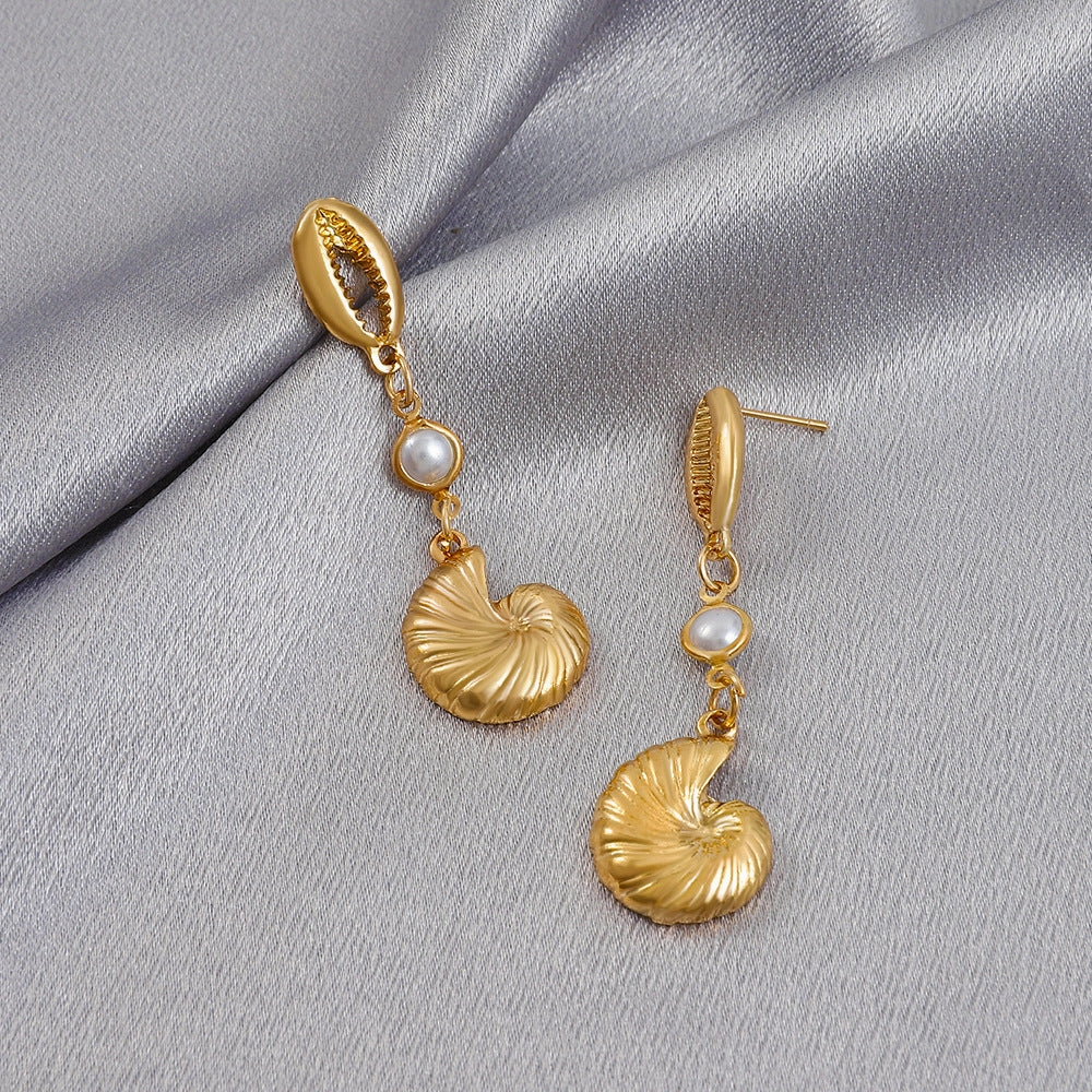 Wholesale Shell Pearl Long Conch Boho Earrings