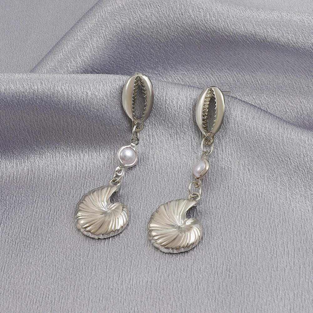 Wholesale Shell Pearl Long Conch Boho Earrings