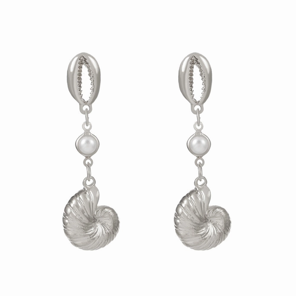 Wholesale Shell Pearl Long Conch Boho Earrings