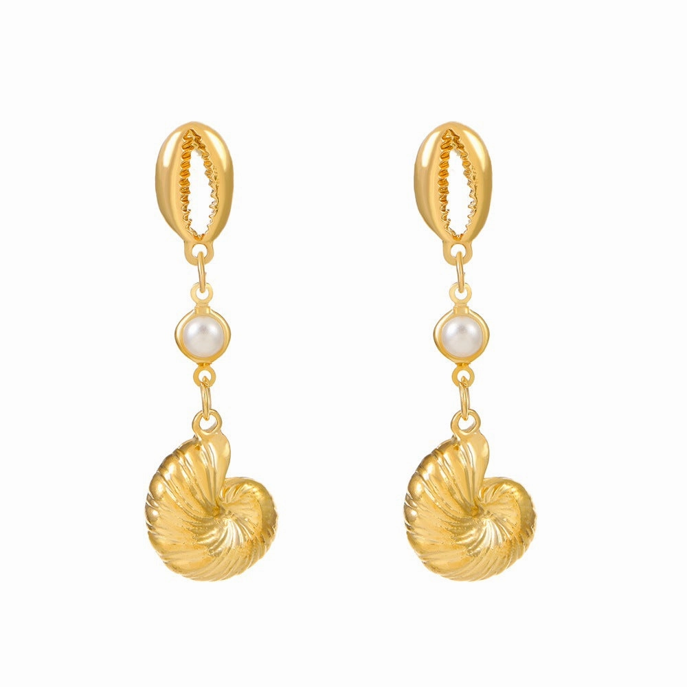 Wholesale Shell Pearl Long Conch Boho Earrings