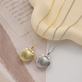 Wholesale shell photo box openable diy photo copper necklace