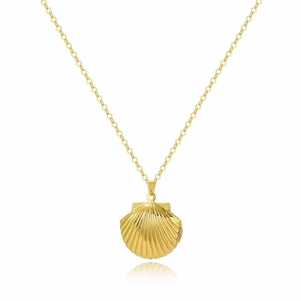 Wholesale shell photo box openable diy photo copper necklace