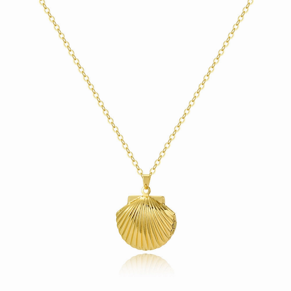 Wholesale shell photo box openable diy photo copper necklace