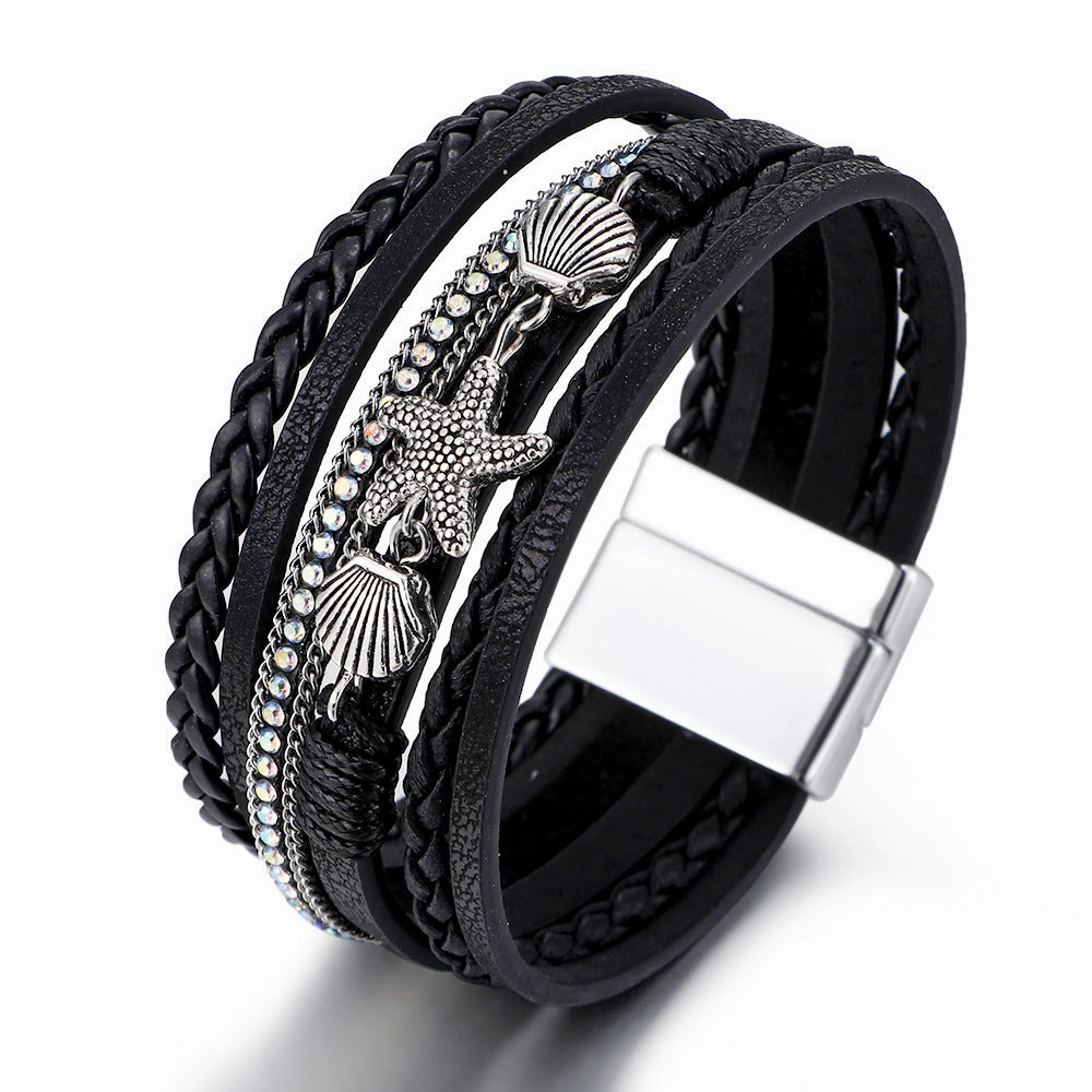 Wholesale Shell Starfish Leather Bracelet